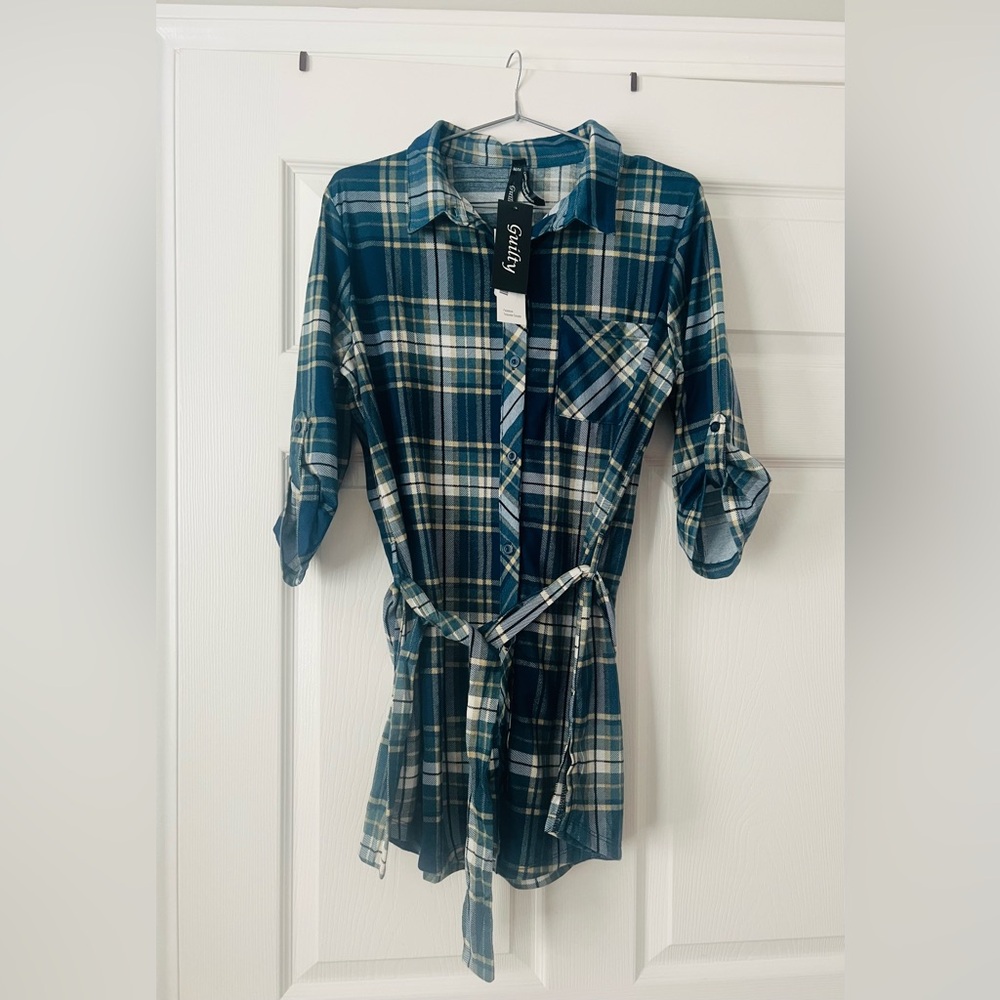 Gibby Blue Plaid Shirt Dress